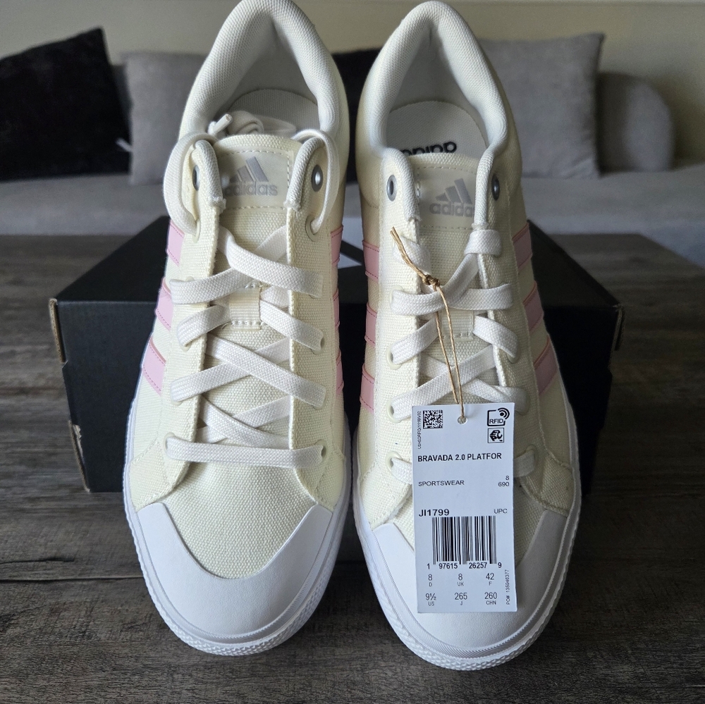 Adidas Women's Bravada 2.0 Platform 'Off White Clear Pink' Shoes JI1799 - Picture 3 of 6